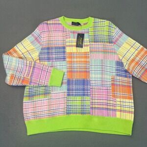 Polo Ralph Lauren Womens Medium Multicolor Plaid Patchwork Knit Sweater Crewneck